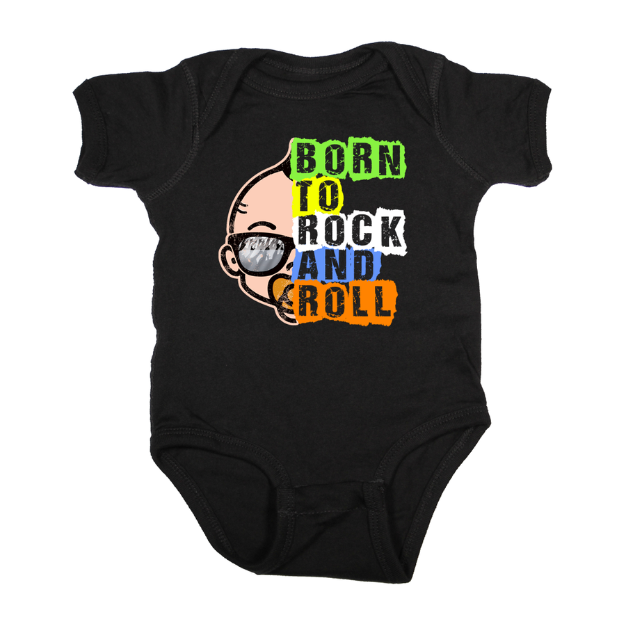 born to rock and roll baby onesie rock shirt black