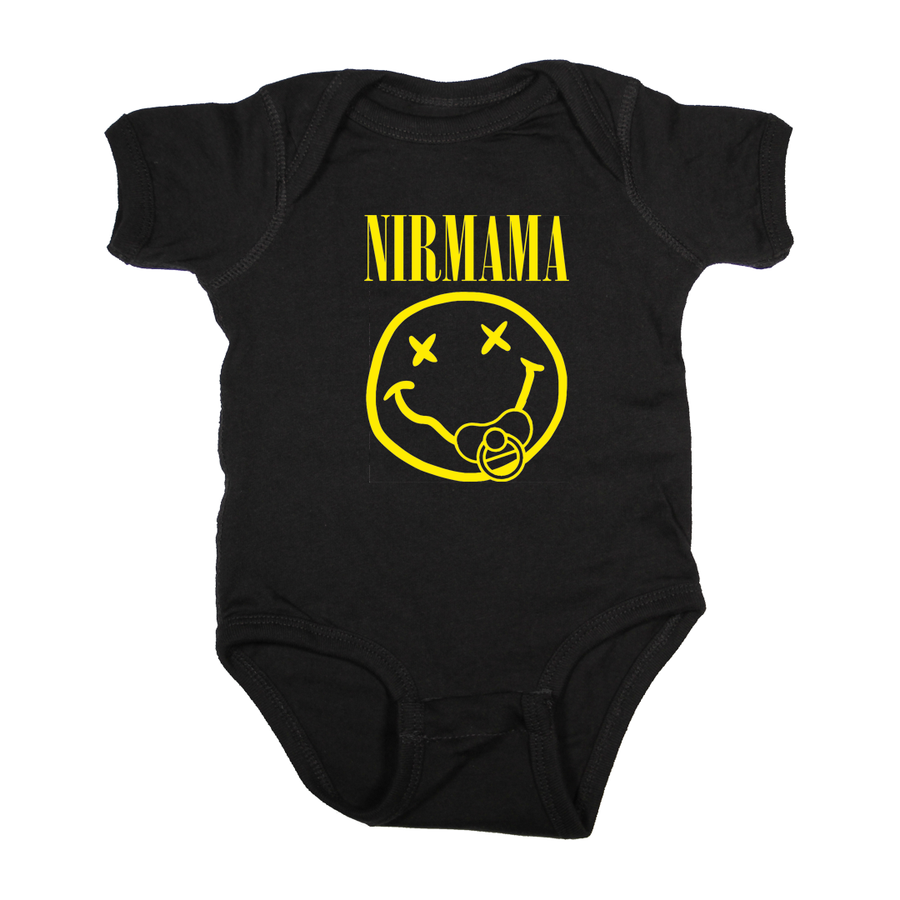 Baby rock shirt onesie Nirmama Nirvana smiley black