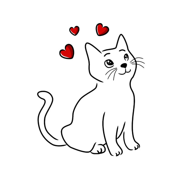 Cat With Red Hearts Colour