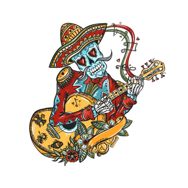 Sugar Skull With Guitar Colour