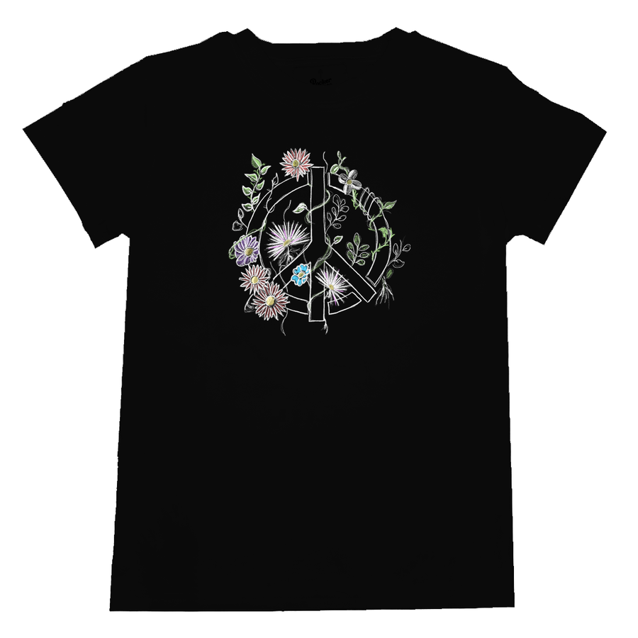 Flower Power Peace Sign Adult Shirt Black