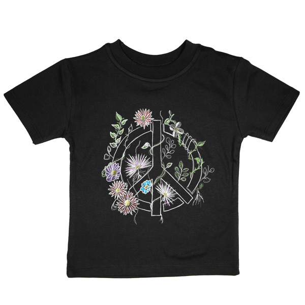 Flower Power Peace Sign Toddler Shirt Black