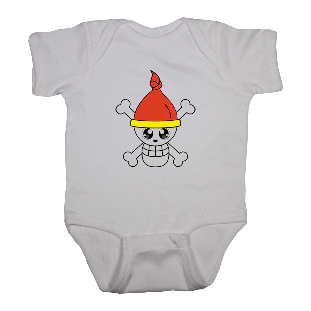 rock baby onesie jolly roger white